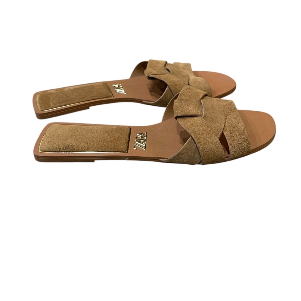 Zara Suede Beige Slide Sandals - Picture 6 of 8